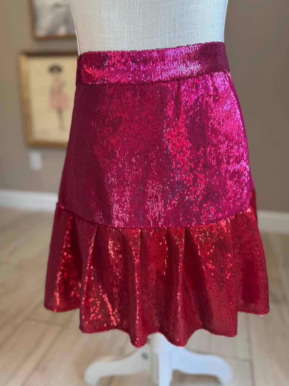 NWOT! Queen of Sparkles Red & Pink Sequin “Heartbreaker” Flounce Skirt